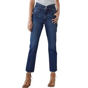 AMO Tulip High Rise Dark Vintage Wash Blue Cropped Jeans